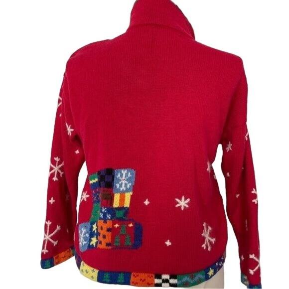 Design Options Phillip Jane Gordon Cardigan Holiday Snowman Patchwork Medium VTG - Picture 4 of 16